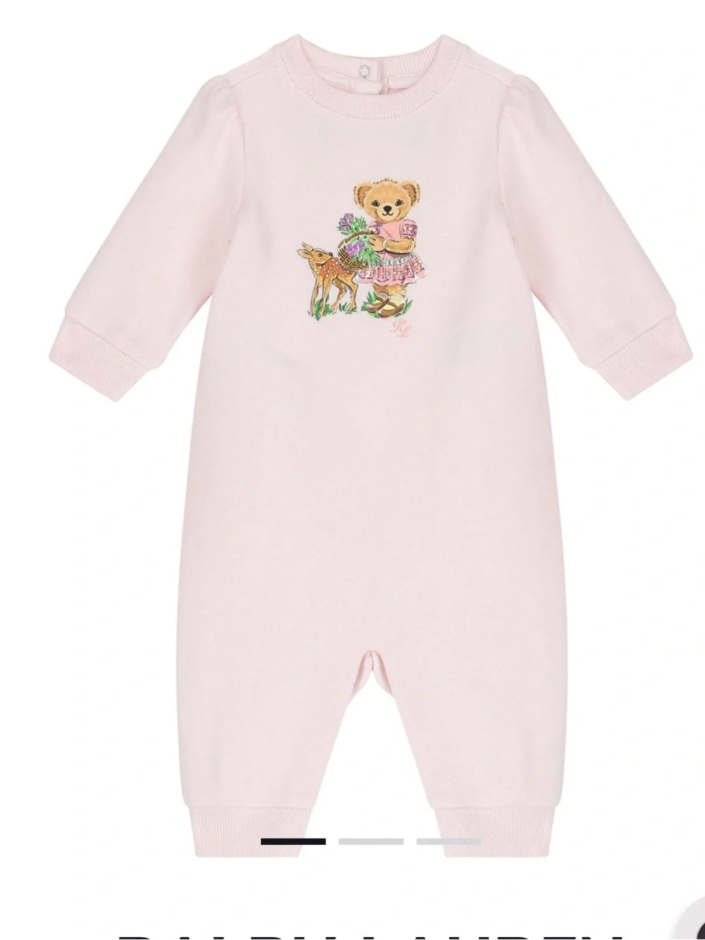 Ralph Lauren Light Pink Polo Bear with Deer One-Piece Romper